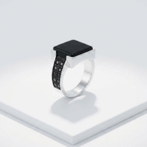 Italian Design Pure Chandi Black Aqeeq Ring for Men